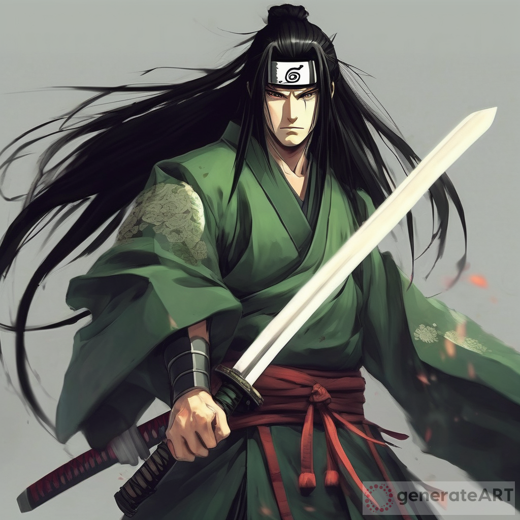 Epic Samurai in Light Armor: Long Black Hair, Green Eyes, Naruto Katana |  GenerateArt