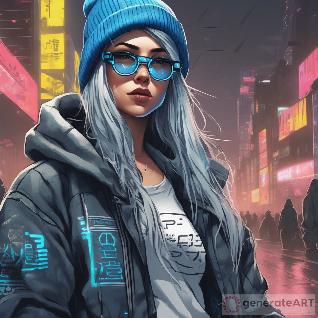 Cute Female Cyberpunk Hacker with Blue Colored Glasses | GenerateArt