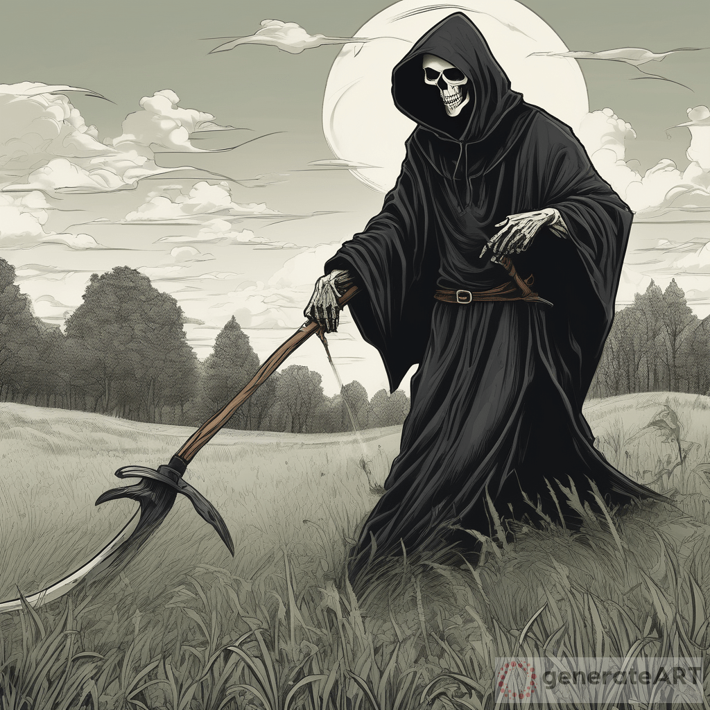 The Grim Reaper's Unusual Pastime: Mowing the Grass with a Scythe ...