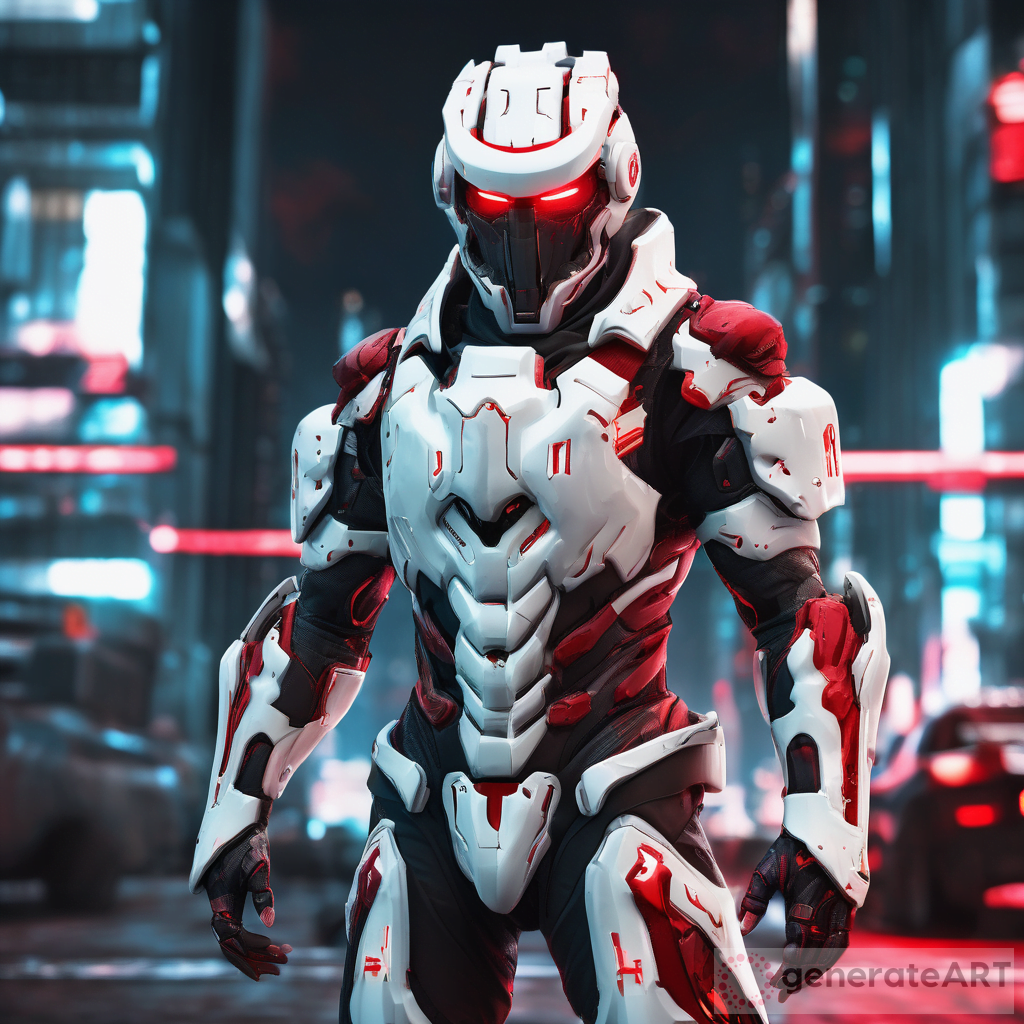 Enigma Of The Cyberpunk White Armor With Red Accents And 4K HD Plating   Ai Images Gen 1700911129 