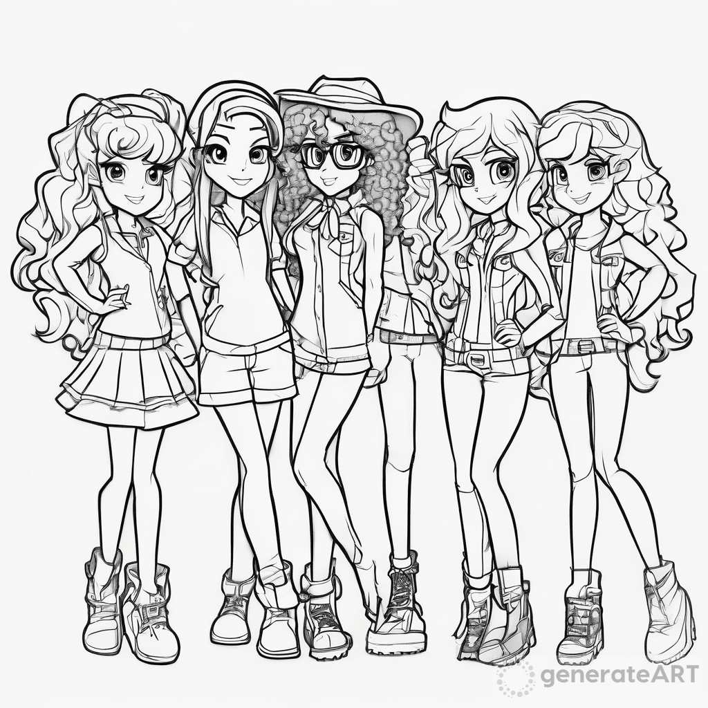 Anime Equestria Girls Coloring Page: Characters Galore | GenerateArt