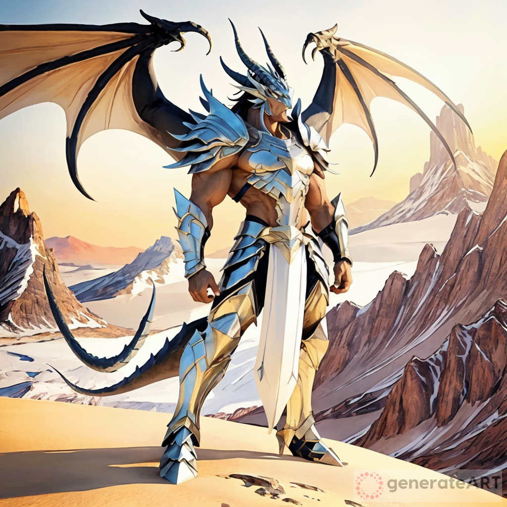 Dragonkin Warrior: Sunrise on the Desert Mountain | GenerateArt