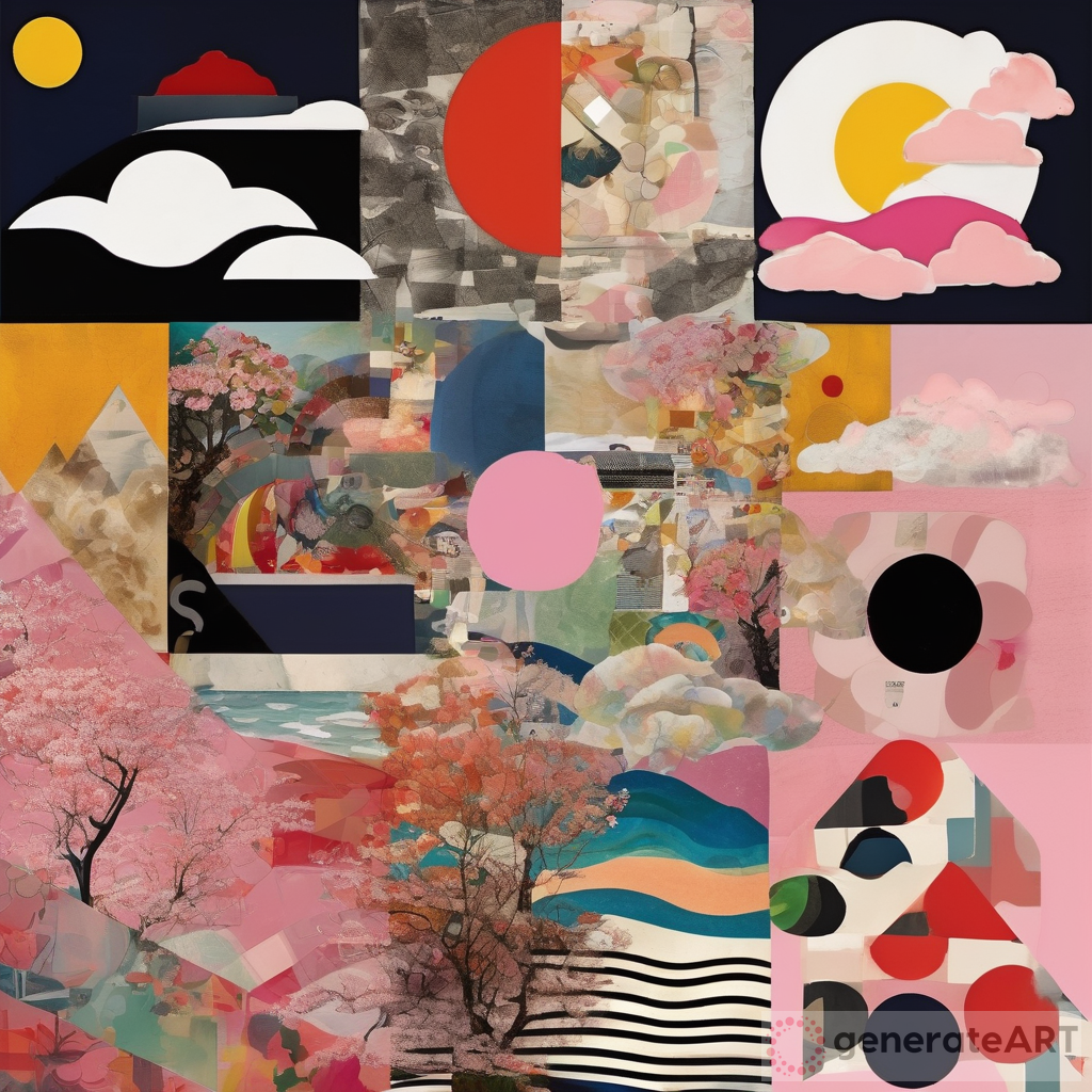 Dadaism Collage Art: Waves, Sun, Clouds, and Pink Landscapes | GenerateArt