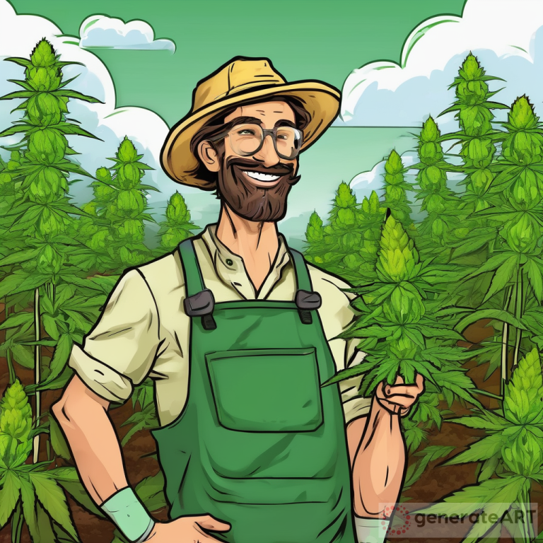 happy cannabis farmer comic design