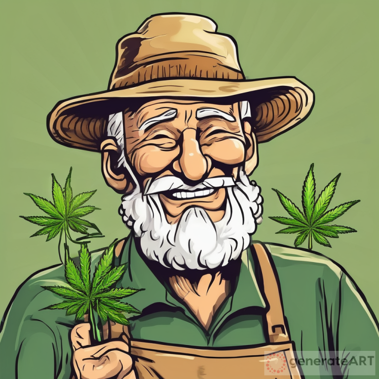 happy cannabis old man  farmer comic design