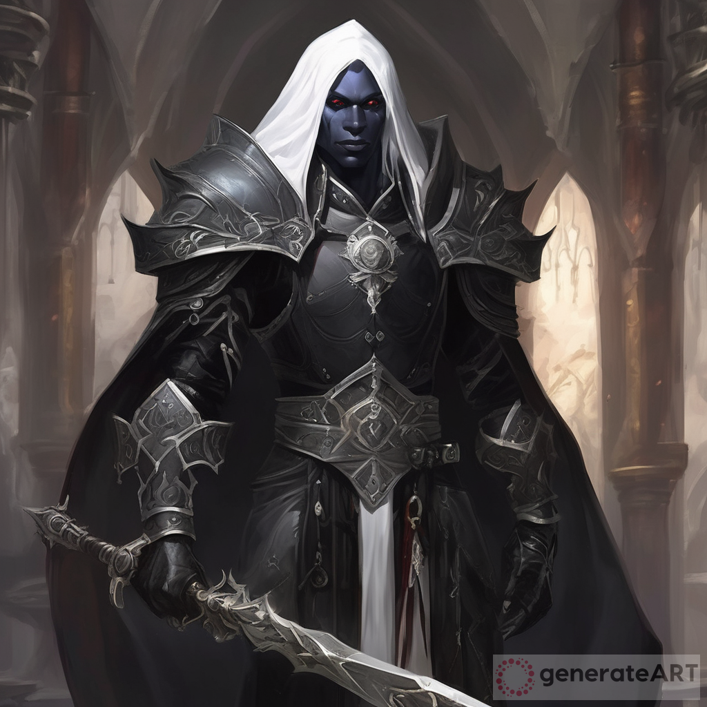 Male Drow cleric in adaptus sororitas inspired black armor | GenerateArt